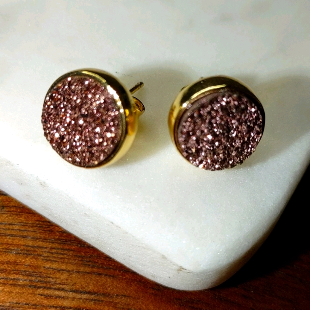 Natural druse Quartz Titanium Stud Earrings